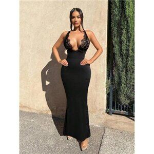 Women's Solid Color Lace  Backless Sleeveless Dress